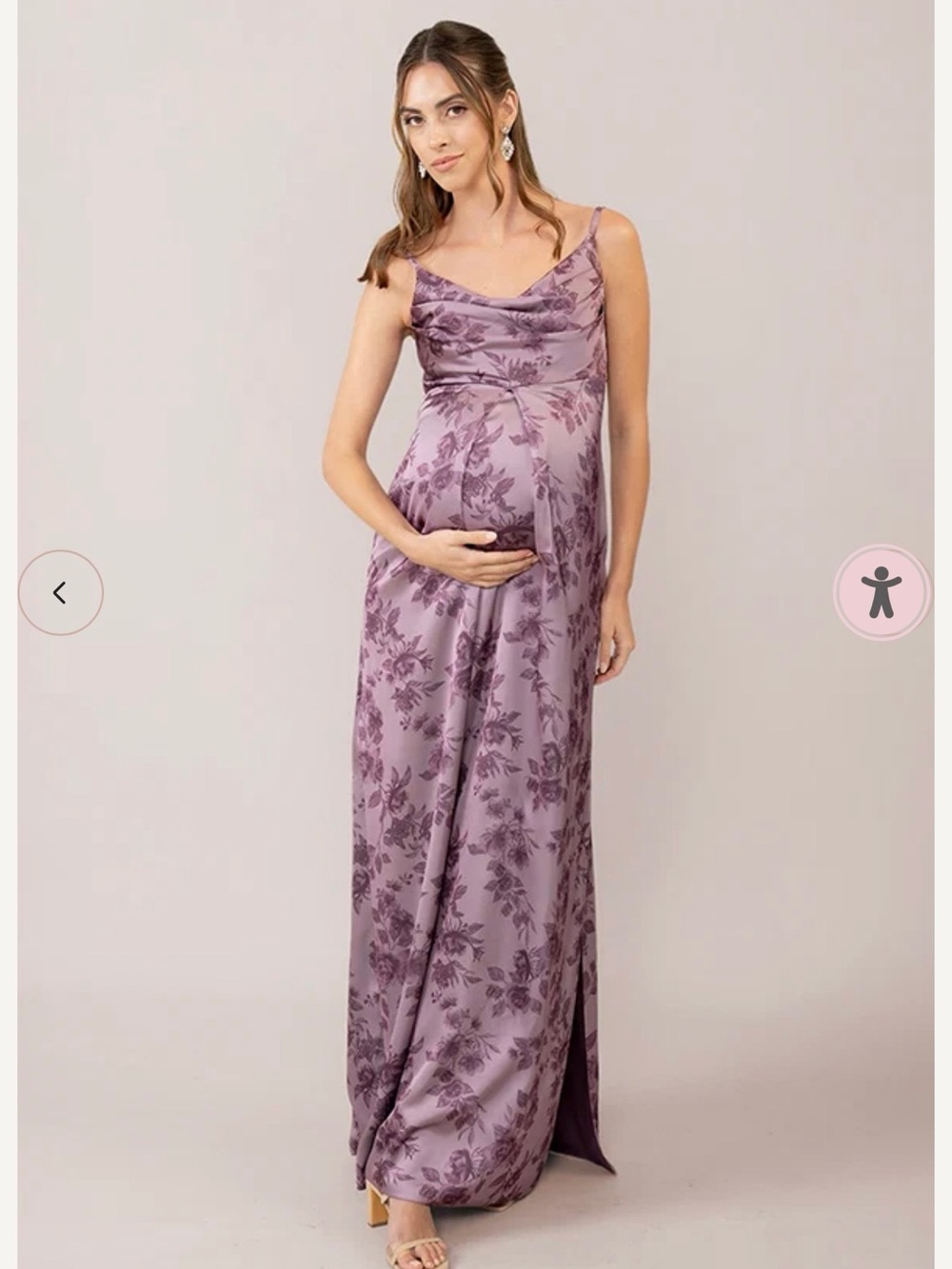 Maternity Revelry Lavender Floral Satin Cowl Maxi Dress